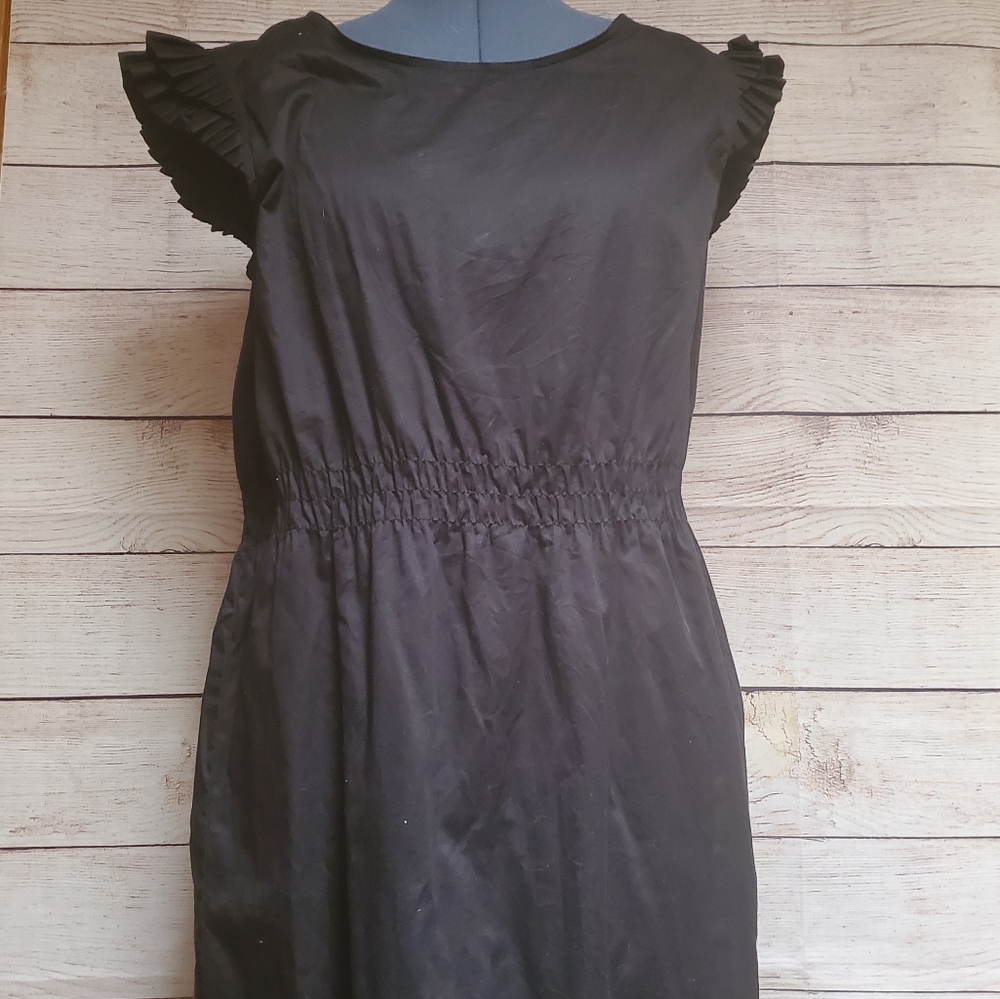 Little Black Dress Skater Mini Dress Plain Ruffle Elastic Waist - Picture 1 of 6